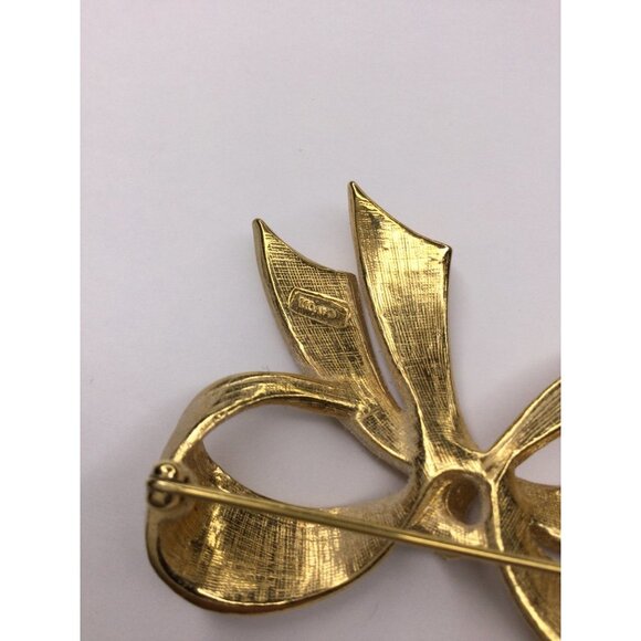 Vintage Avon Gold Tone Rhinestone Brooch Pin Ribbon Bow Designer Jewelry - Picture 7 of 9